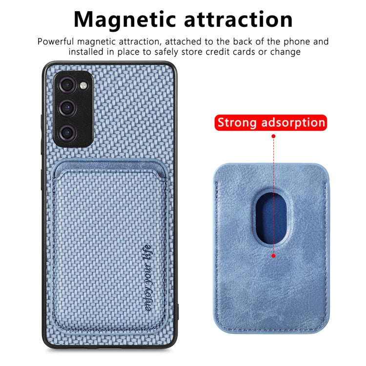 For Samsung Galaxy S20 FE Carbon Fiber Leather Card Magsafe Magnetic Phone Case(Blue) - Galaxy S20 FE Cases by PMC TechLife | Online Shopping South Africa | PMC TechLife