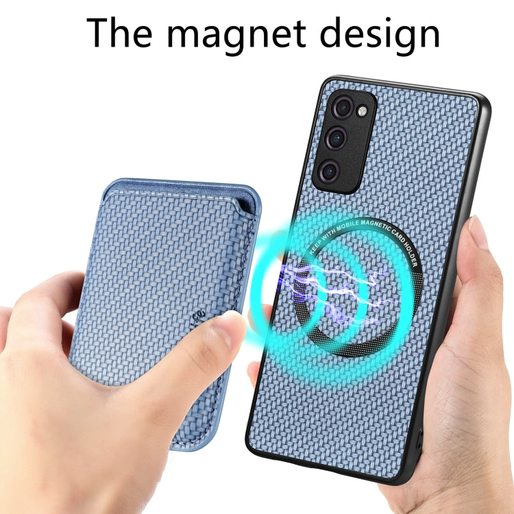 For Samsung Galaxy S20 FE Carbon Fiber Leather Card Magsafe Magnetic Phone Case(Blue) - Galaxy S20 FE Cases by PMC TechLife | Online Shopping South Africa | PMC TechLife