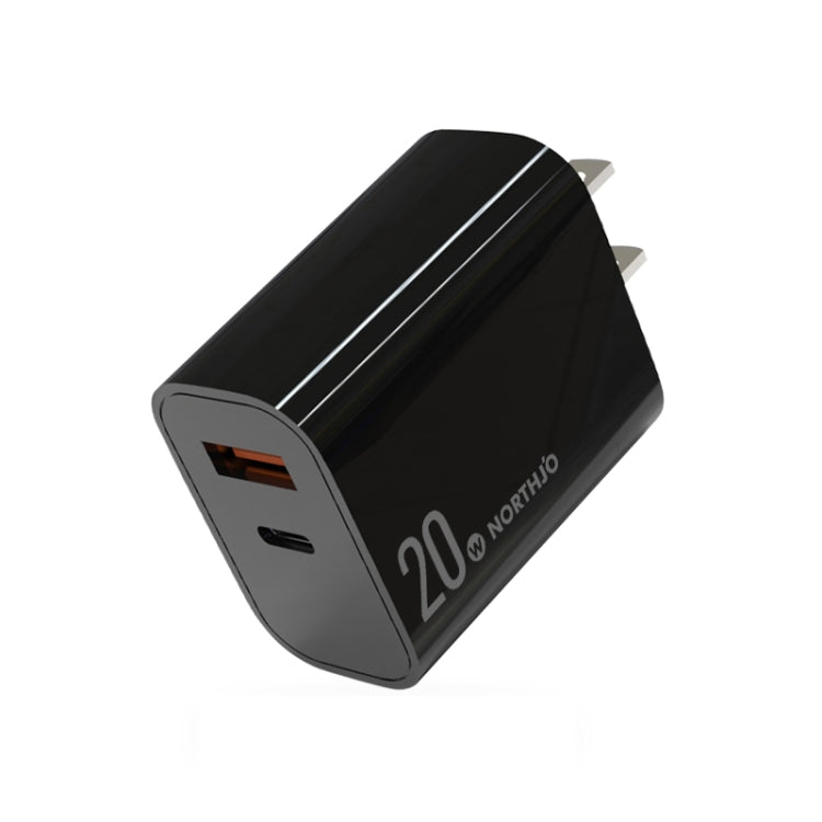 NORTHJO NOPD2002 PD20W USB-C/Type-C + QC 3.0 USB Dual Ports Fast Charger, US Plug(Black) - free shipping - PMC Jewellery - Order now!