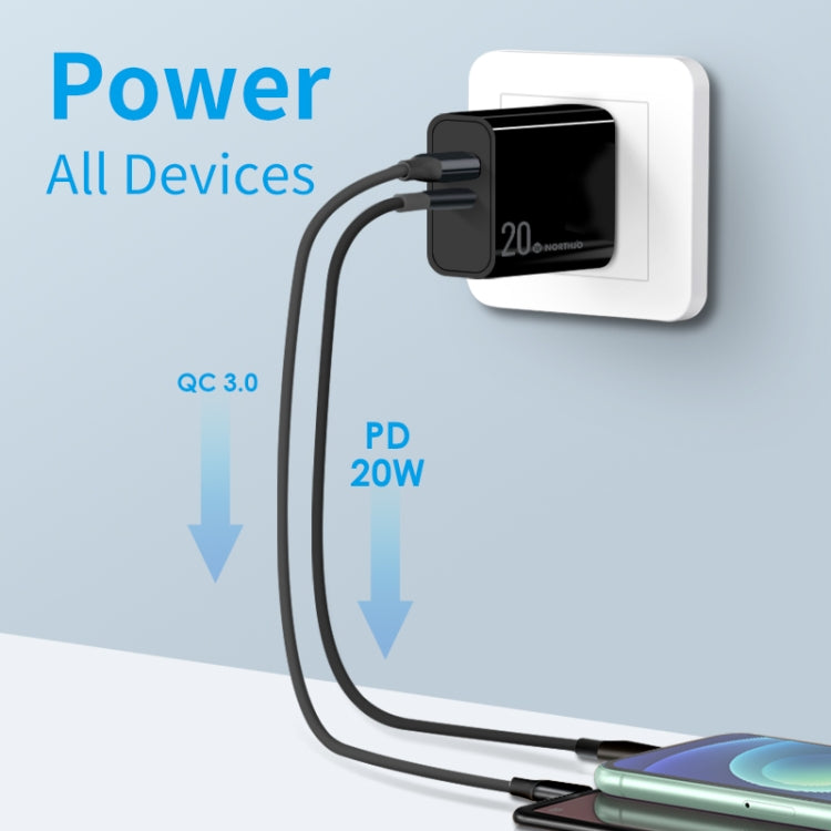 NORTHJO NOPD2002 PD20W USB-C/Type-C + QC 3.0 USB Dual Ports Fast Charger, US Plug(Black) - free shipping - PMC Jewellery - Order now!