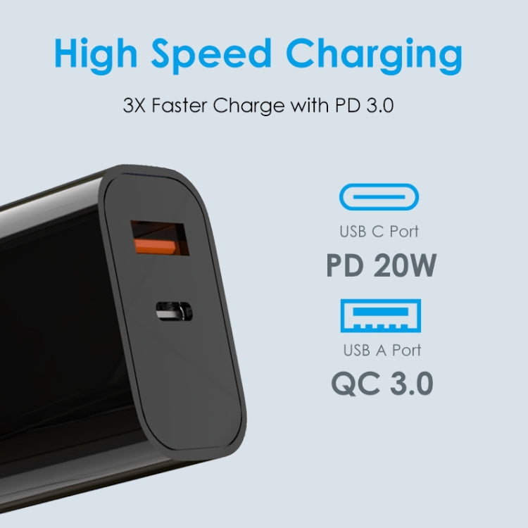 NORTHJO NOPD2002 PD20W USB-C/Type-C + QC 3.0 USB Dual Ports Fast Charger, US Plug(Black) - free shipping - PMC Jewellery - Order now!