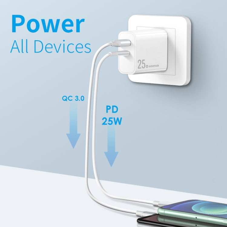 NORTHJO NOPD2002 PD20W USB-C/Type-C + QC 3.0 USB Dual Ports Fast Charger, AU Plug(White) - free shipping - PMC Jewellery - Order now!