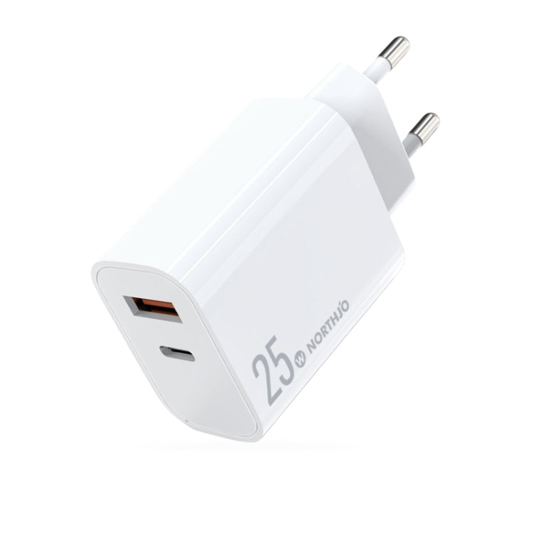 NORTHJO NOPD2502 PD 25W USB-C/Type-C + QC 3.0 USB Dual Ports Fast Charger, Plug Type:EU Plug(White) - free shipping - PMC Jewellery - Order now!