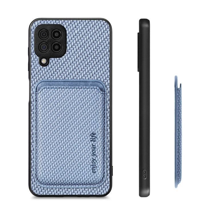 For Samsung Galaxy A22 4G Carbon Fiber Leather Card Magsafe Magnetic Phone Case(Blue) - Galaxy Phone Cases by PMC TechLife | Online Shopping South Africa | PMC TechLife | Buy Now Pay Later Mobicred