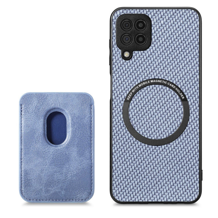 For Samsung Galaxy A22 4G Carbon Fiber Leather Card Magsafe Magnetic Phone Case(Blue) - Galaxy Phone Cases by PMC TechLife | Online Shopping South Africa | PMC TechLife | Buy Now Pay Later Mobicred