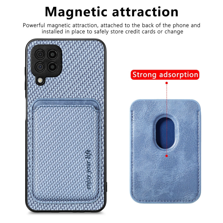 For Samsung Galaxy A22 4G Carbon Fiber Leather Card Magsafe Magnetic Phone Case(Blue) - Galaxy Phone Cases by PMC TechLife | Online Shopping South Africa | PMC TechLife | Buy Now Pay Later Mobicred