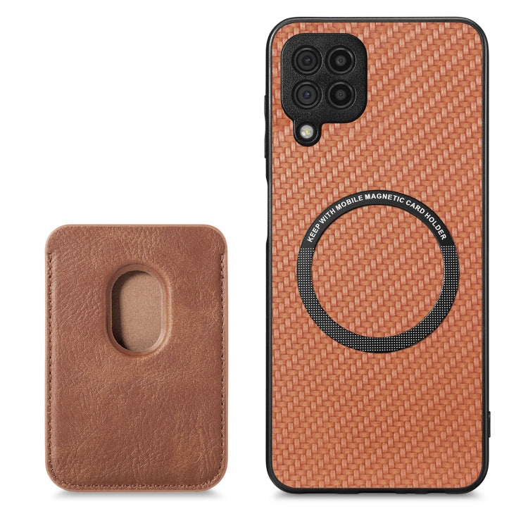 For Samsung Galaxy A22 4G Carbon Fiber Leather Card Magsafe Magnetic Phone Case(Brown) - Galaxy Phone Cases by PMC TechLife | Online Shopping South Africa | PMC TechLife