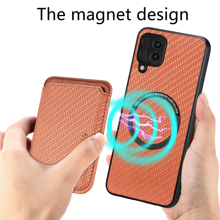 For Samsung Galaxy A22 4G Carbon Fiber Leather Card Magsafe Magnetic Phone Case(Brown) - Galaxy Phone Cases by PMC TechLife | Online Shopping South Africa | PMC TechLife