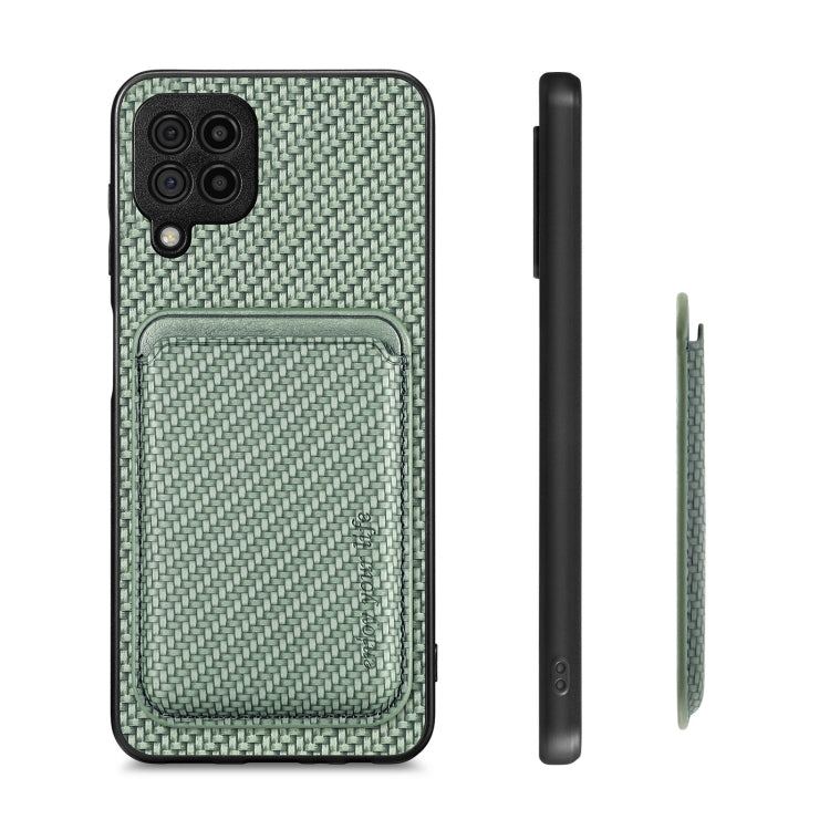 For Samsung Galaxy A22 4G Carbon Fiber Leather Card Magsafe Magnetic Phone Case(Green) - Galaxy Phone Cases by PMC TechLife | Online Shopping South Africa | PMC TechLife