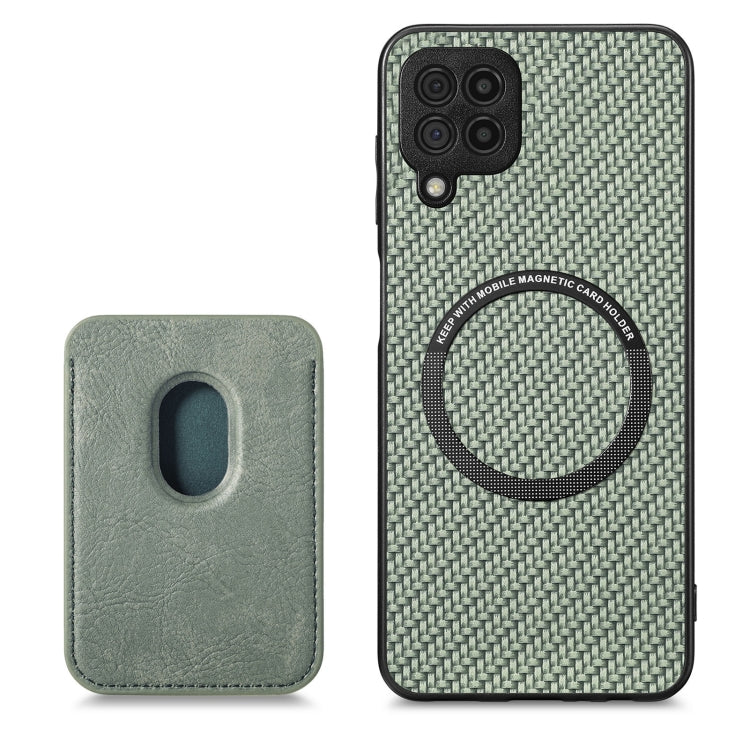 For Samsung Galaxy A22 4G Carbon Fiber Leather Card Magsafe Magnetic Phone Case(Green) - Galaxy Phone Cases by PMC TechLife | Online Shopping South Africa | PMC TechLife