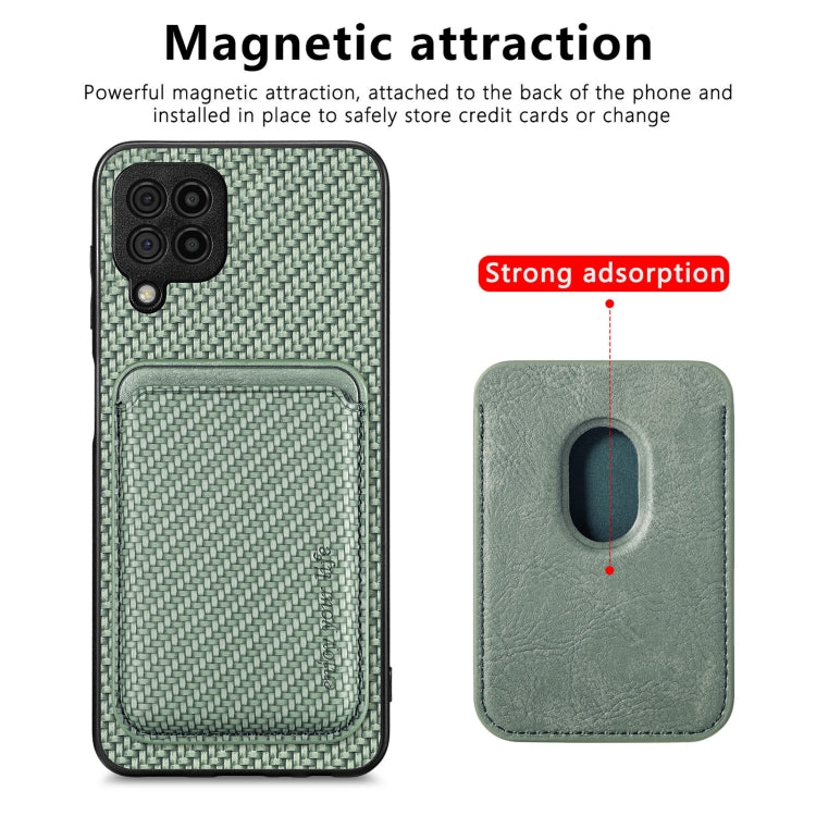 For Samsung Galaxy A22 4G Carbon Fiber Leather Card Magsafe Magnetic Phone Case(Green) - Galaxy Phone Cases by PMC TechLife | Online Shopping South Africa | PMC TechLife