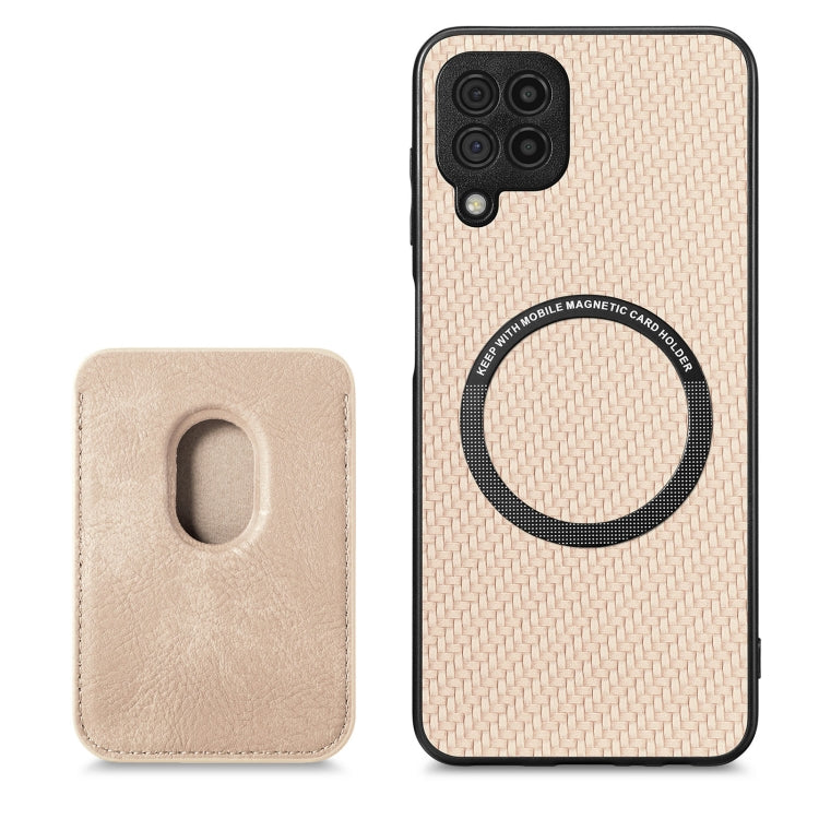 For Samsung Galaxy A22 4G Carbon Fiber Leather Card Magsafe Magnetic Phone Case(Khaki) - Galaxy Phone Cases by PMC TechLife | Online Shopping South Africa | PMC TechLife