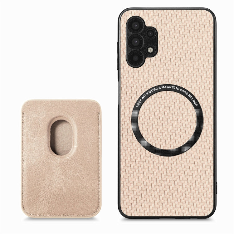 For Samsung Galaxy A32 5G Carbon Fiber Leather Card Magsafe Magnetic Phone Case(Khaki) - Galaxy Phone Cases by PMC TechLife | Online Shopping South Africa | PMC TechLife