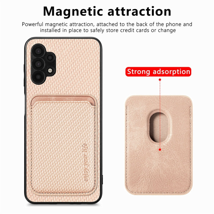 For Samsung Galaxy A32 5G Carbon Fiber Leather Card Magsafe Magnetic Phone Case(Khaki) - Galaxy Phone Cases by PMC TechLife | Online Shopping South Africa | PMC TechLife