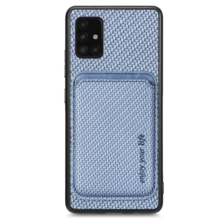 For Samsung Galaxy A51 5G Carbon Fiber Leather Card Magsafe Magnetic Phone Case(Blue) - Galaxy Phone Cases by PMC TechLife | Online Shopping South Africa | PMC TechLife