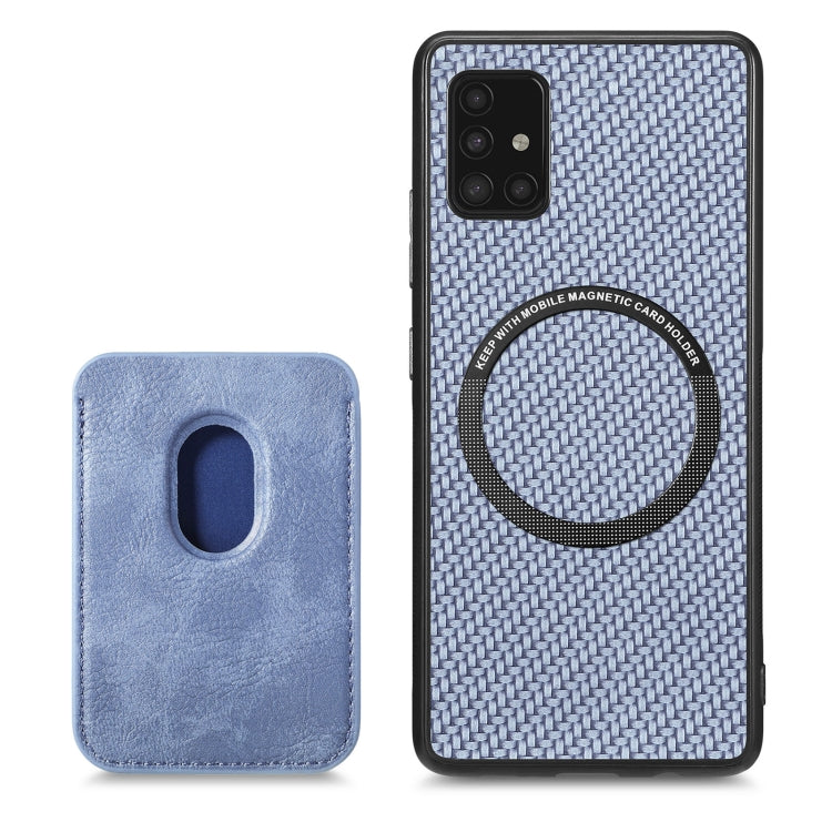 For Samsung Galaxy A51 5G Carbon Fiber Leather Card Magsafe Magnetic Phone Case(Blue) - Galaxy Phone Cases by PMC TechLife | Online Shopping South Africa | PMC TechLife
