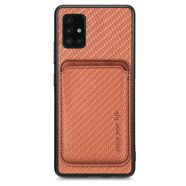 For Samsung Galaxy A51 5G Carbon Fiber Leather Card Magsafe Magnetic Phone Case(Brown) - Galaxy Phone Cases by PMC TechLife | Online Shopping South Africa | PMC TechLife