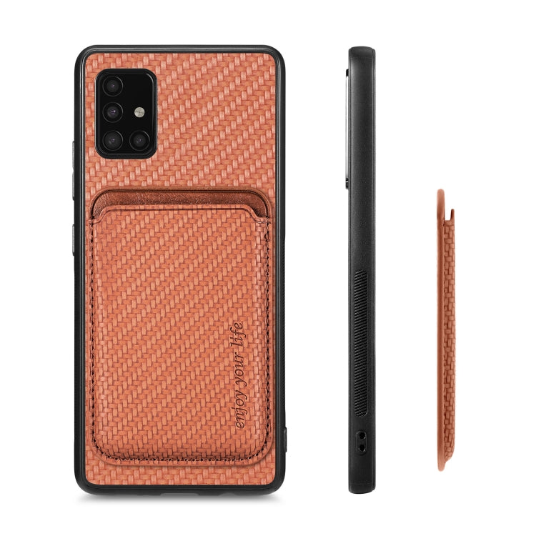 For Samsung Galaxy A51 5G Carbon Fiber Leather Card Magsafe Magnetic Phone Case(Brown) - Galaxy Phone Cases by PMC TechLife | Online Shopping South Africa | PMC TechLife