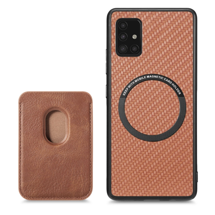 For Samsung Galaxy A51 5G Carbon Fiber Leather Card Magsafe Magnetic Phone Case(Brown) - Galaxy Phone Cases by PMC TechLife | Online Shopping South Africa | PMC TechLife