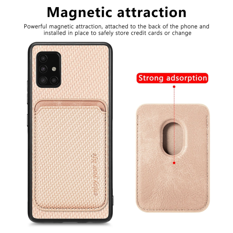 For Samsung Galaxy A51 5G Carbon Fiber Leather Card Magsafe Magnetic Phone Case(Khaki) - Galaxy Phone Cases by PMC TechLife | Online Shopping South Africa | PMC TechLife