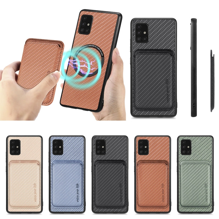 For Samsung Galaxy A51 5G Carbon Fiber Leather Card Magsafe Magnetic Phone Case(Blue) - Galaxy Phone Cases by PMC TechLife | Online Shopping South Africa | PMC TechLife