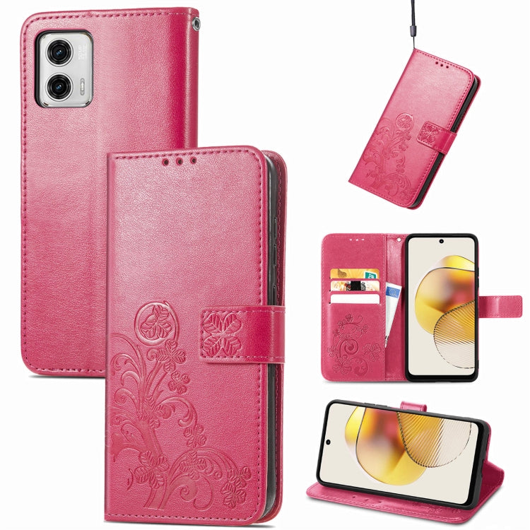 For Motorola Moto G73 Four-leaf Clasp Embossed Buckle Leather Phone Case(Magenta) - Motorola Cases by PMC TechLife | Online Shopping South Africa | PMC TechLife | Buy Now Pay Later Mobicred