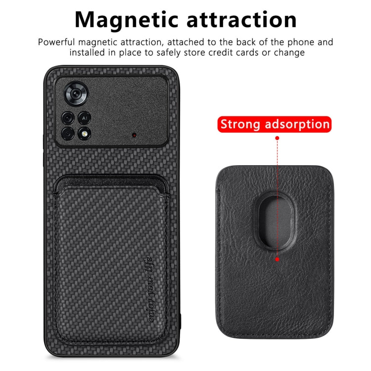 For Xiaomi Poco X4 Pro 5G Carbon Fiber Leather Card Magsafe Magnetic Phone Case(Black) - Poco X4 Pro 5G Cases by PMC TechLife | Online Shopping South Africa | PMC TechLife