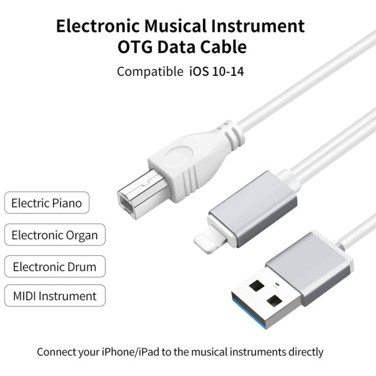 1m 8 Pin to USB + MIDI Electronic Music Instrument & OTG & Charging Multifunctional Cable Compatible with above iOS 10.3.2 - Video & Audio Cable by PMC TechLife | Online Shopping South Africa | PMC TechLife