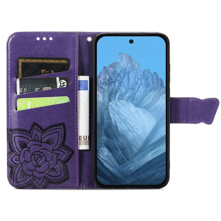 For Google Pixel 9 Butterfly Love Flower Embossed Leather Phone Case(Dark Purple) - Google Cases by PMC TechLife | Online Shopping South Africa | PMC TechLife | Buy Now Pay Later Mobicred
