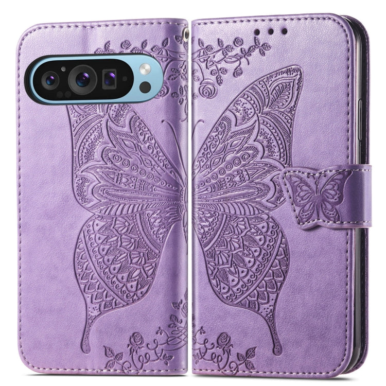 For Google Pixel 9 Butterfly Love Flower Embossed Leather Phone Case(Light Purple) - Google Cases by PMC TechLife | Online Shopping South Africa | PMC TechLife | Buy Now Pay Later Mobicred