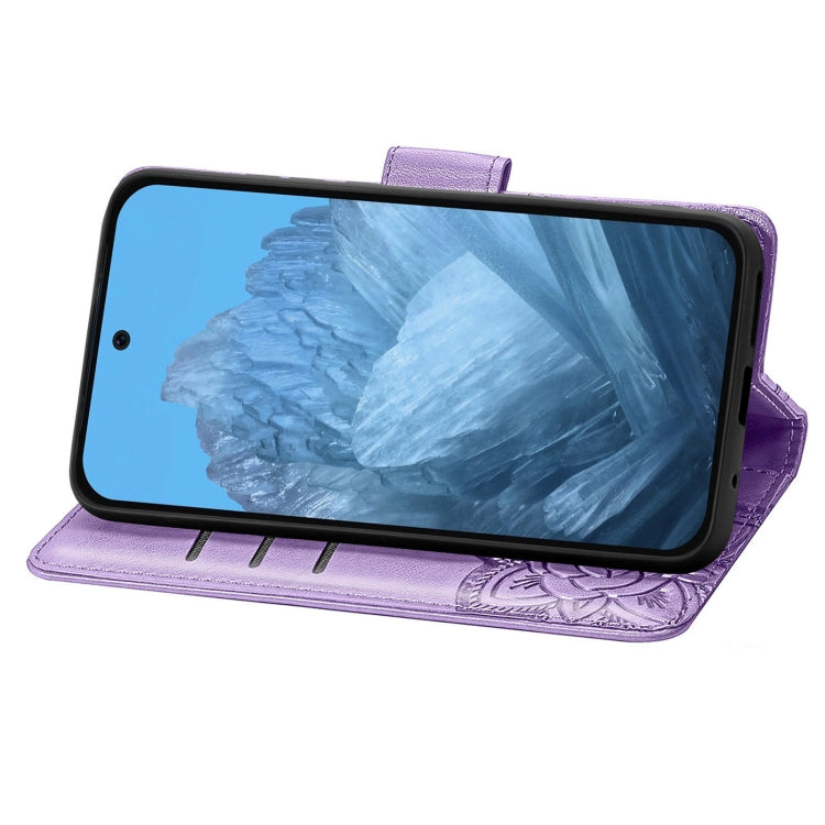 For Google Pixel 9 Butterfly Love Flower Embossed Leather Phone Case(Light Purple) - Google Cases by PMC TechLife | Online Shopping South Africa | PMC TechLife | Buy Now Pay Later Mobicred