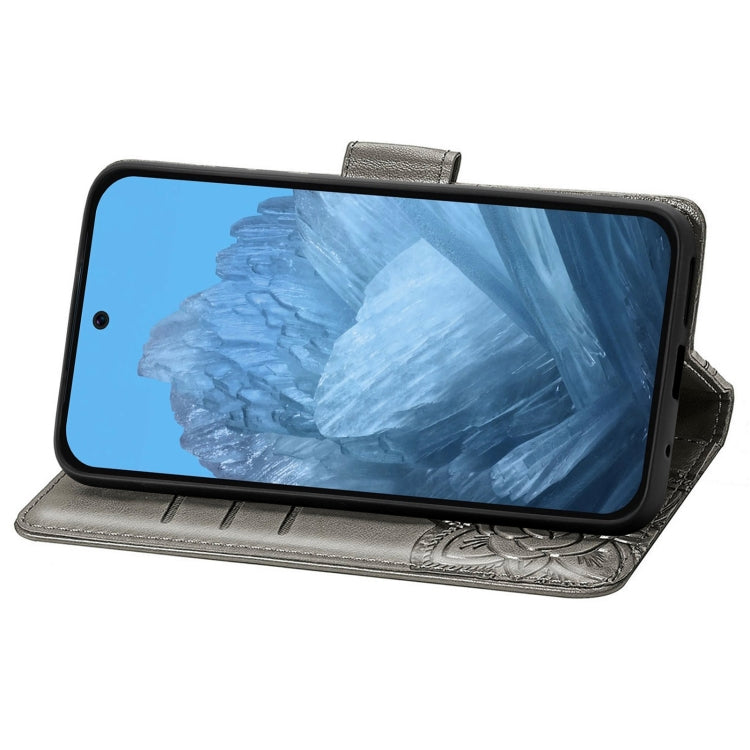 For Google Pixel 9 Butterfly Love Flower Embossed Leather Phone Case(Gray) - Google Cases by PMC TechLife | Online Shopping South Africa | PMC TechLife | Buy Now Pay Later Mobicred