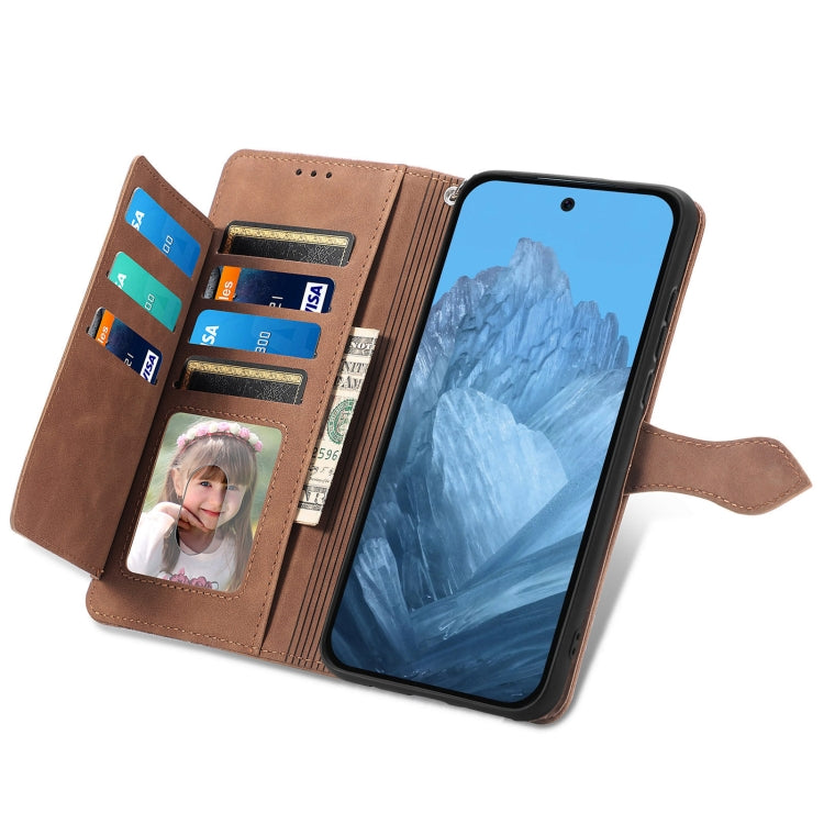 For Google Pixel 9 Pro Embossed Flower Zipper Leather Phone Case(Brown) - Google Cases by PMC TechLife | Online Shopping South Africa | PMC TechLife | Buy Now Pay Later Mobicred