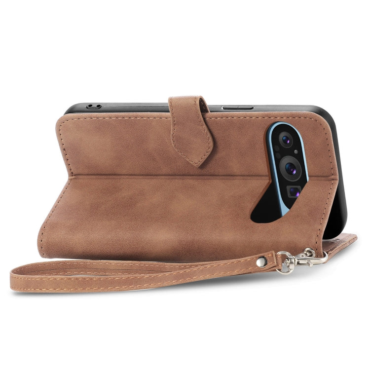 For Google Pixel 9 Pro Embossed Flower Zipper Leather Phone Case(Brown) - Google Cases by PMC TechLife | Online Shopping South Africa | PMC TechLife | Buy Now Pay Later Mobicred