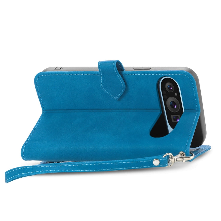 For Google Pixel 9 Pro Embossed Flower Zipper Leather Phone Case(Blue) - Google Cases by PMC TechLife | Online Shopping South Africa | PMC TechLife | Buy Now Pay Later Mobicred