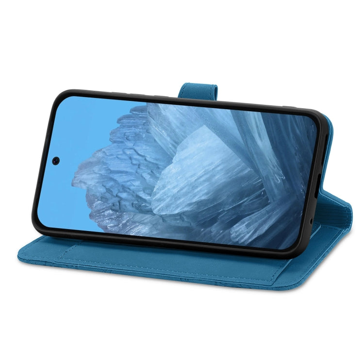 For Google Pixel 9 Pro Embossed Flower Zipper Leather Phone Case(Blue) - Google Cases by PMC TechLife | Online Shopping South Africa | PMC TechLife | Buy Now Pay Later Mobicred