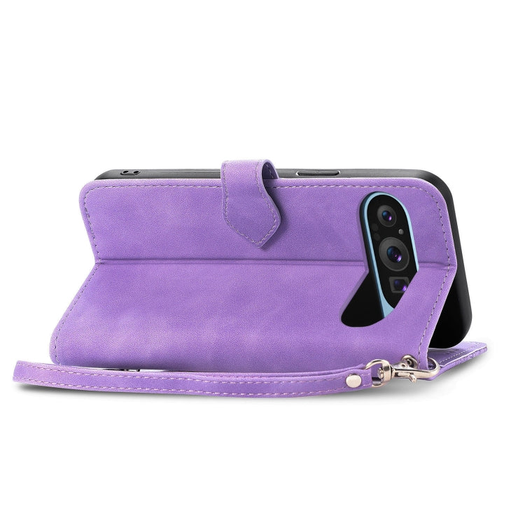 For Google Pixel 9 Pro Embossed Flower Zipper Leather Phone Case(Purple) - Google Cases by PMC TechLife | Online Shopping South Africa | PMC TechLife | Buy Now Pay Later Mobicred