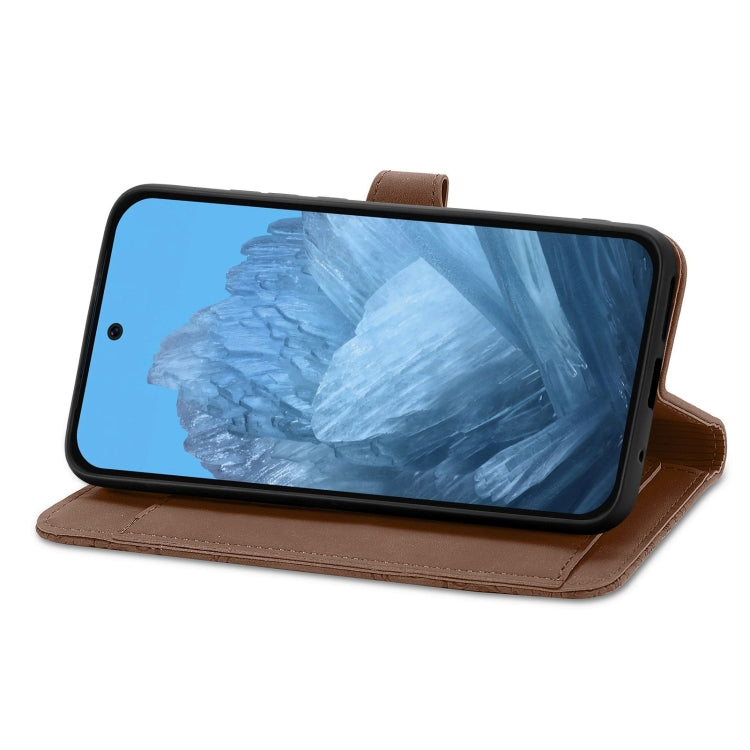 For Google Pixel 9 Embossed Flower Zipper Leather Phone Case(Brown) - Google Cases by PMC TechLife | Online Shopping South Africa | PMC TechLife | Buy Now Pay Later Mobicred