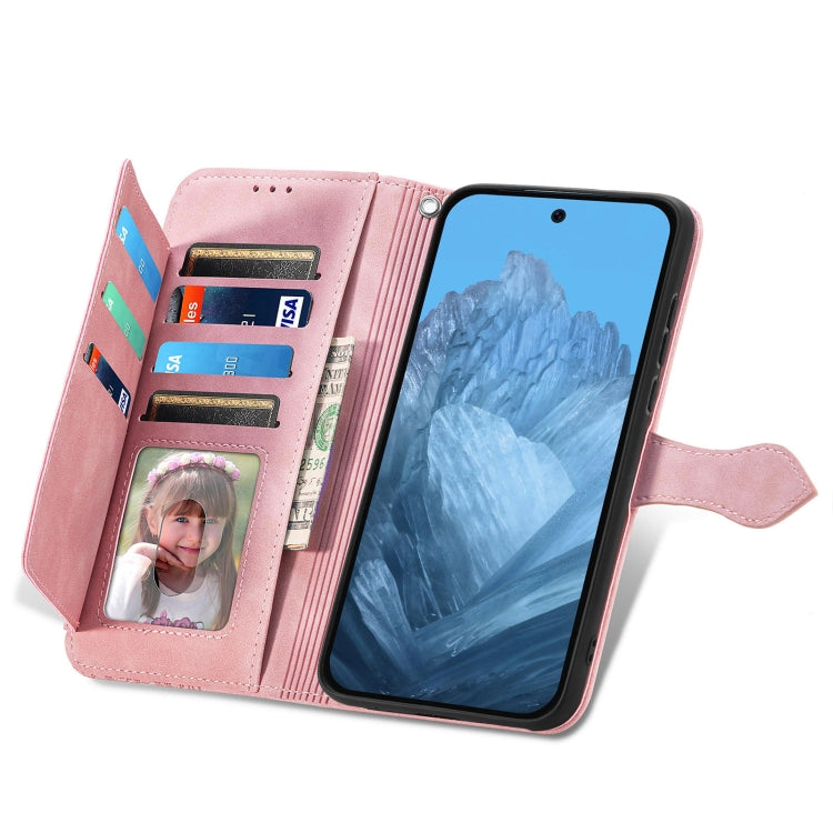 For Google Pixel 9 Embossed Flower Zipper Leather Phone Case(Pink) - Google Cases by PMC TechLife | Online Shopping South Africa | PMC TechLife | Buy Now Pay Later Mobicred