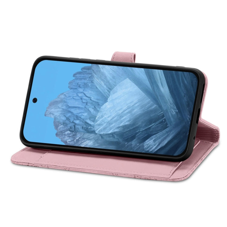 For Google Pixel 9 Embossed Flower Zipper Leather Phone Case(Pink) - Google Cases by PMC TechLife | Online Shopping South Africa | PMC TechLife | Buy Now Pay Later Mobicred