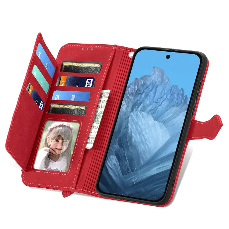 For Google Pixel 9 Embossed Flower Zipper Leather Phone Case(Red) - Google Cases by PMC TechLife | Online Shopping South Africa | PMC TechLife | Buy Now Pay Later Mobicred