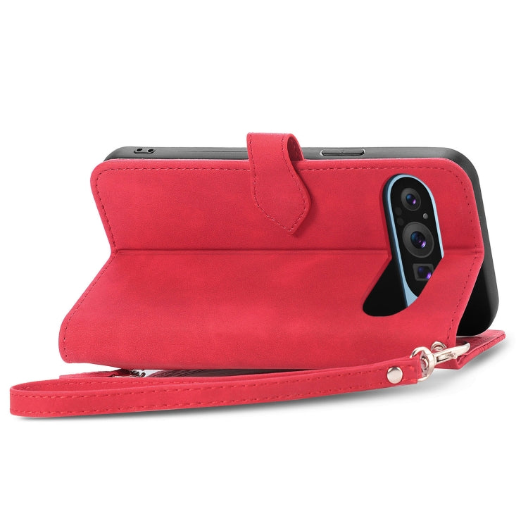 For Google Pixel 9 Embossed Flower Zipper Leather Phone Case(Red) - Google Cases by PMC TechLife | Online Shopping South Africa | PMC TechLife | Buy Now Pay Later Mobicred