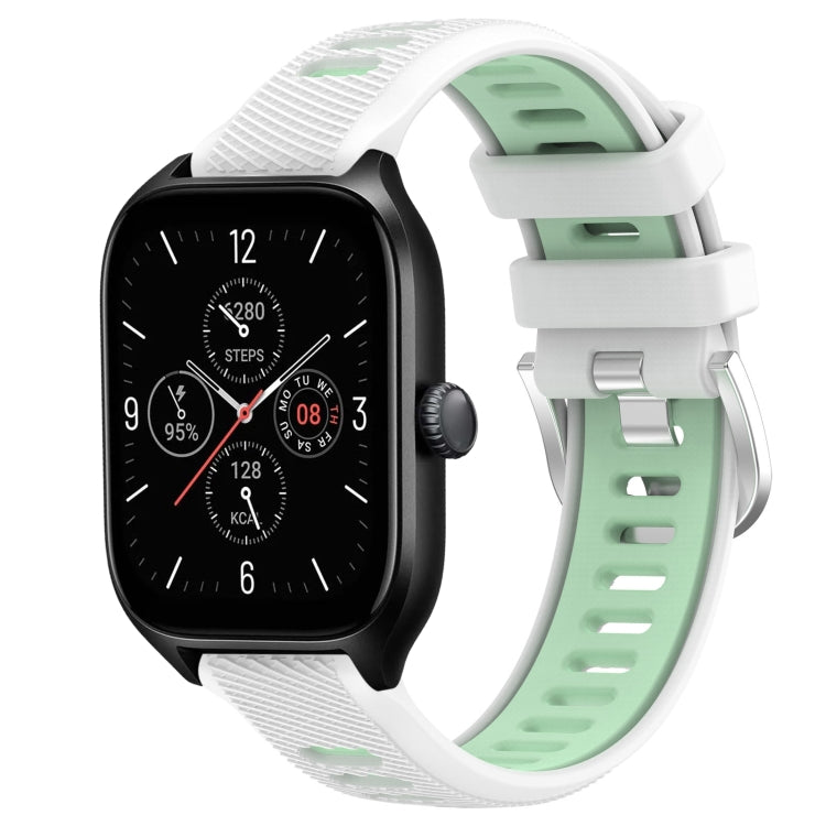 For Amazfit GTR Mini 20mm Cross Texture Two Color Silicone Steel Buckle Watch Band(White+Teal) - Watch Bands by PMC TechLife | Online Shopping South Africa | PMC TechLife | Buy Now Pay Later Mobicred