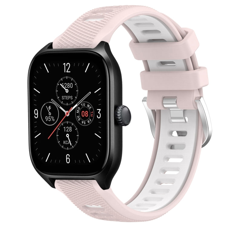 For Amazfit GTR Mini 20mm Cross Texture Two Color Silicone Steel Buckle Watch Band(Pink+White) - Watch Bands by PMC TechLife | Online Shopping South Africa | PMC TechLife | Buy Now Pay Later Mobicred