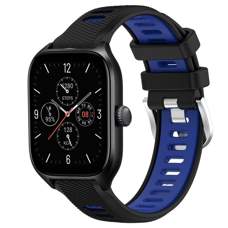 For Amazfit GTR Mini 20mm Cross Texture Two Color Silicone Steel Buckle Watch Band(Black+Blue) - Watch Bands by PMC TechLife | Online Shopping South Africa | PMC TechLife | Buy Now Pay Later Mobicred