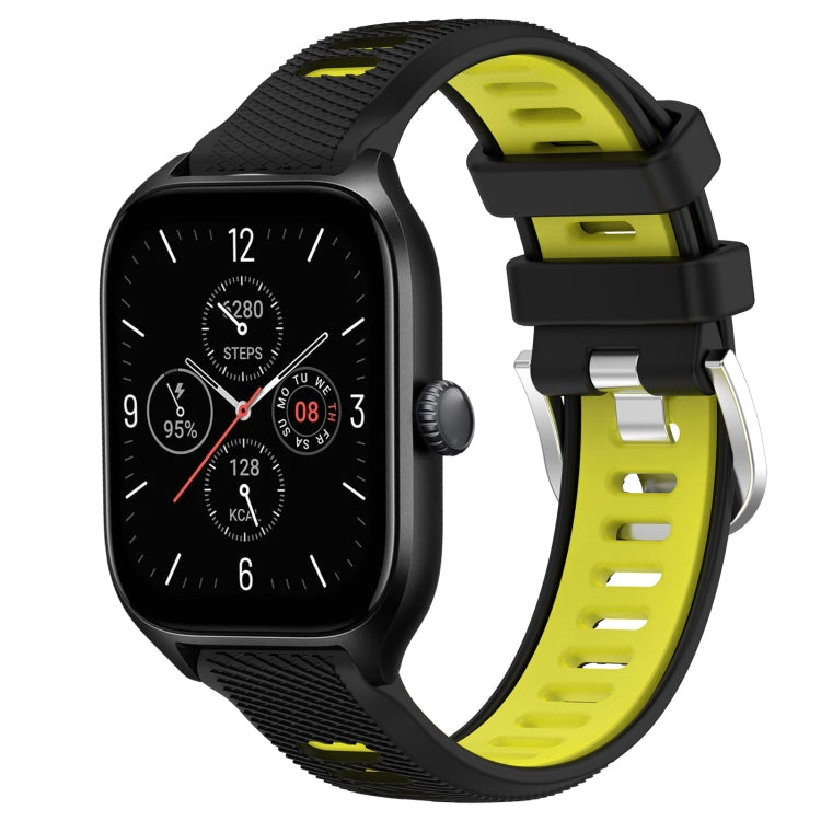 For Amazfit GTR Mini 20mm Cross Texture Two Color Silicone Steel Buckle Watch Band(Black+Lime Green) - Watch Bands by PMC TechLife | Online Shopping South Africa | PMC TechLife | Buy Now Pay Later Mobicred
