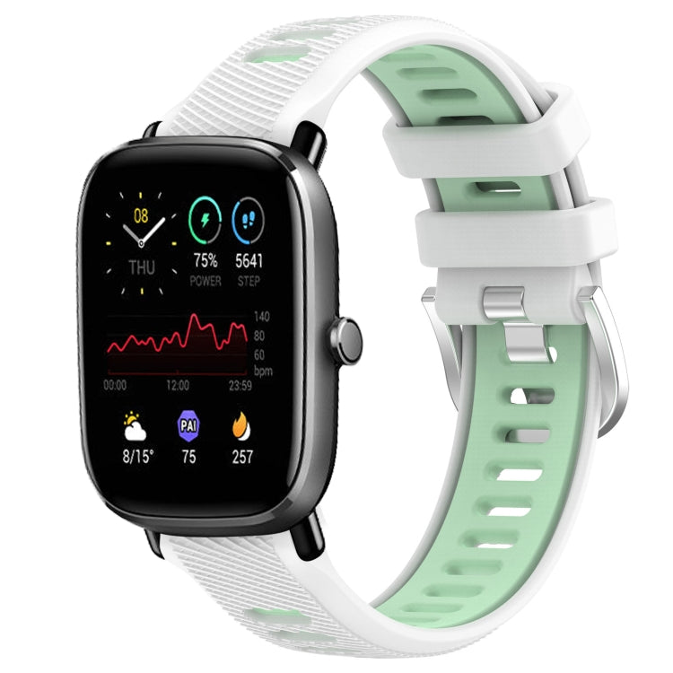 For Amazfit GTS 4 20mm Cross Texture Two Color Silicone Steel Buckle Watch Band(White+Teal) - Watch Bands by PMC TechLife | Online Shopping South Africa | PMC TechLife | Buy Now Pay Later Mobicred
