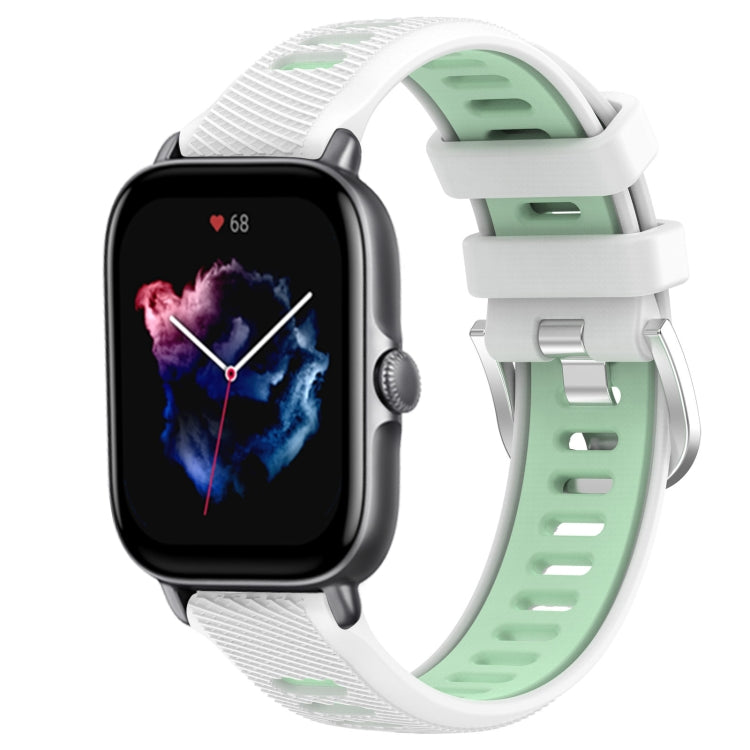 For Amazfit GTS 4 Mini 20mm Cross Texture Two Color Silicone Steel Buckle Watch Band(White+Teal) - Watch Bands by PMC TechLife | Online Shopping South Africa | PMC TechLife | Buy Now Pay Later Mobicred