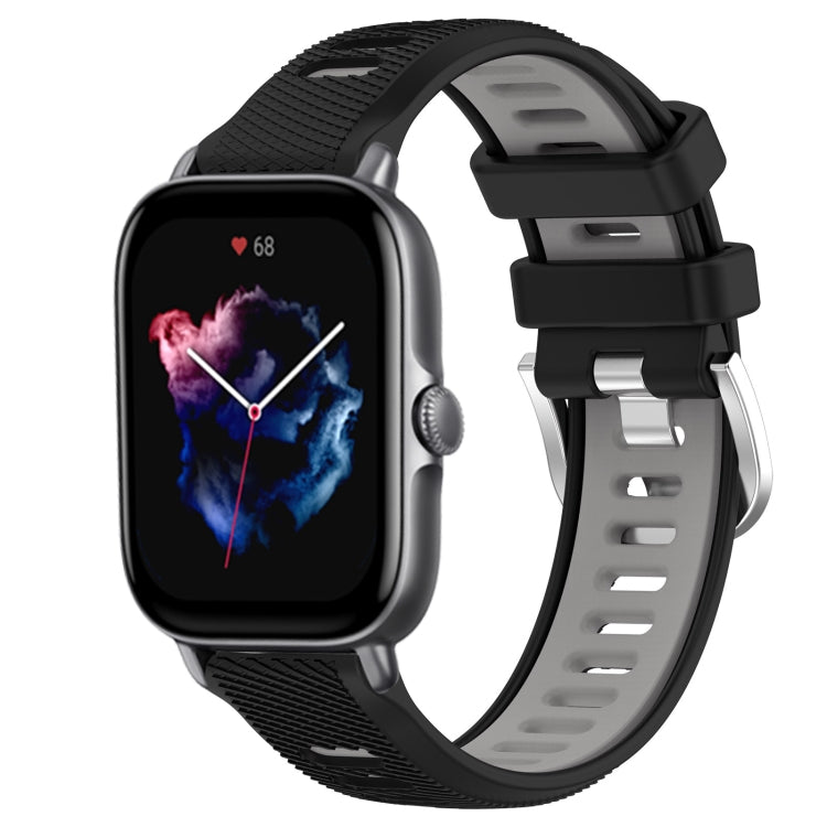 For Amazfit GTS 4 Mini 20mm Cross Texture Two Color Silicone Steel Buckle Watch Band(Black+Grey) - Watch Bands by PMC TechLife | Online Shopping South Africa | PMC TechLife | Buy Now Pay Later Mobicred