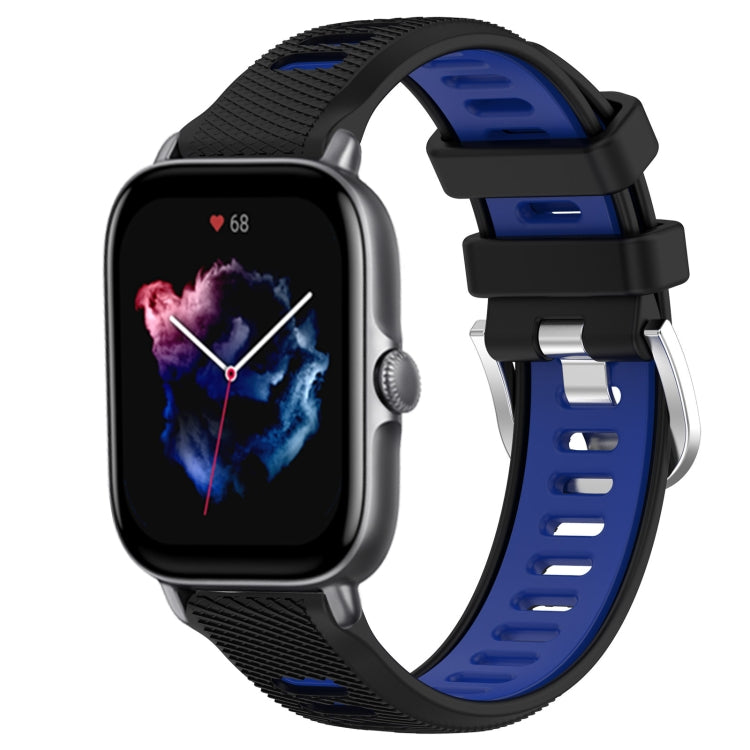 For Amazfit GTS 4 Mini 20mm Cross Texture Two Color Silicone Steel Buckle Watch Band(Black+Blue) - Watch Bands by PMC TechLife | Online Shopping South Africa | PMC TechLife | Buy Now Pay Later Mobicred
